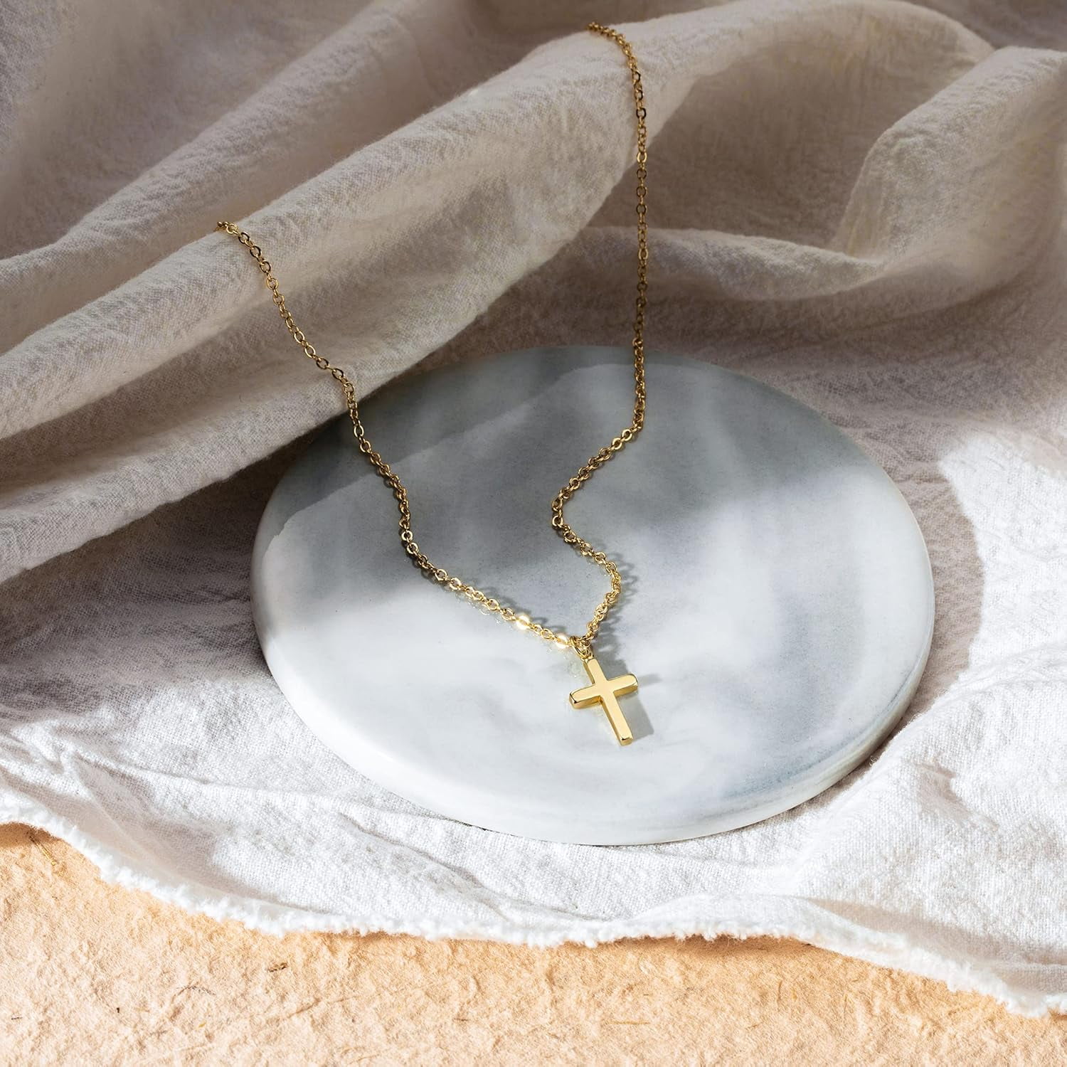 Soleilie Christian Gift Stocking Stuffers Cross Necklace for women-Dainty 14k Gold Plated/Silver Plated Pendant Necklaces Simple Cute Tiny Necklace Jewelry for Women