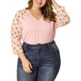 thumbnail image 3 of Agnes Orinda Women's Plus Size Shirts Blouse V Neck 3/4 Sleeve Floral Raglan Casual Spring Fall Tops 5X Pink, 3 of 9