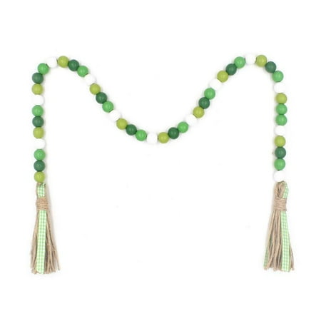 

DOYOUNG Patrick s Day Wood Beads Garland with Jute Rope Tassels Pendant Farmhouse Decor