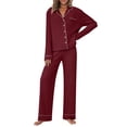 thumbnail image 2 of YOIAVAIOY Womens Pajama Sets 2 Piece Ribbed Knit Lounge Set Button Down Shirts and Wide Leg Pants Matching Sets Soft Knitted Pjs Sleepwear Set Red S, 2 of 6