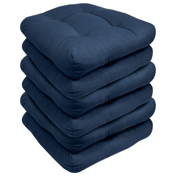 Indoor-Outdoor Reversible Patio Seat Cushion Pad 6 Pack - Navy 19" x 19"