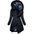 thumbnail image 2 of Otntypg Long Puffer Padded Jackets for Women Lightweight Casual Sherpa Fleece Lined Warm Long Sleeve Oversized Full Zip up Cardigan Thicken Parka Hooded Outwear Coat with Pockets Black M, 2 of 9