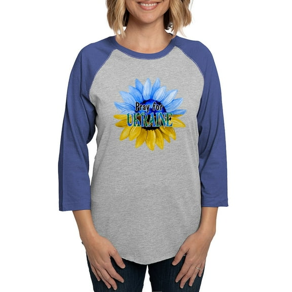 CafePress - Pray For Ukraine Blue And Yellow Sunflower Long Sl - Womens Baseball Tee