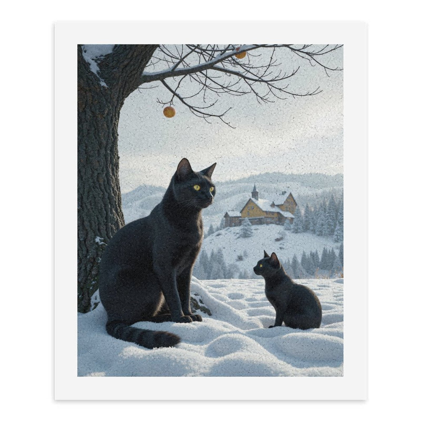 Paint by Numbers Kit for Adults, Black Cats Snowy Landscape Cabin Paint by Numbers, Easy Paint by Numbers Kit for Adults Beginner, DIY Adult Paint by Number Kits on Canvas, Home Decor
