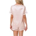 thumbnail image 3 of INSPIRE CHIC Women's Lounge Set V Neck Soft Contrast Color Short Sleeve and Shorts Set Pajama Set M Beige, 3 of 6