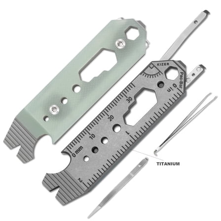 Kizer Pac-Bar 10-in-1 Titanium & G10 EDC Multi-Tools Green Pry Bar Bottle Opener T122A5