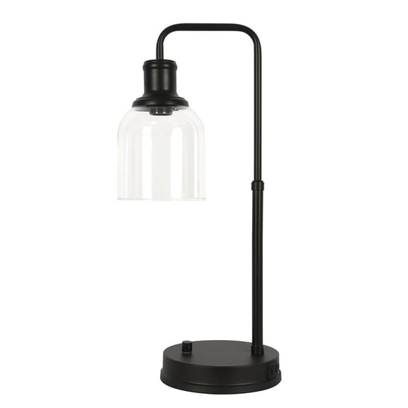 Bronze Table Lamp With USB Ports And Glass Shade