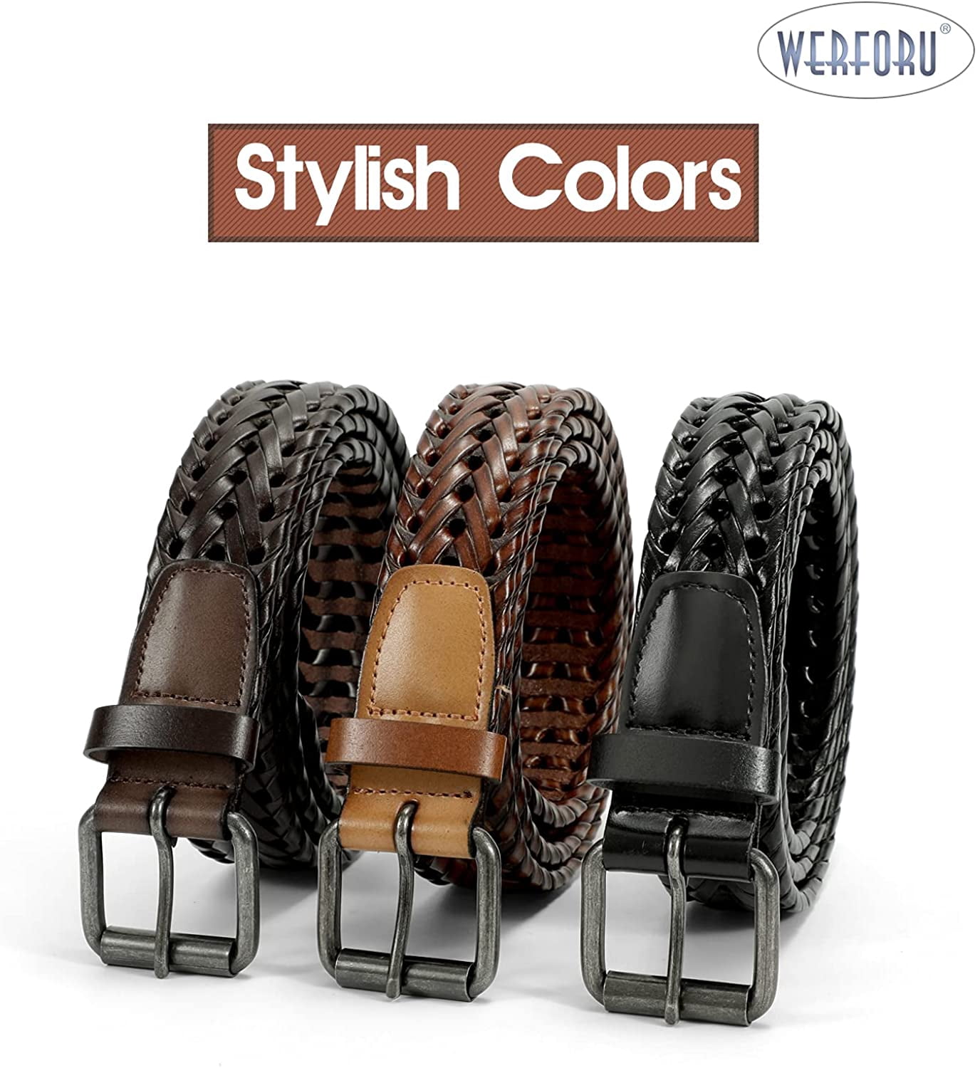 Men's Leather Braided Belt, Cowhide 