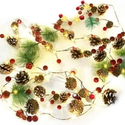 Christmas PineCones String Lights, 6.56Ft 20 LED Pine Needles Red Berries Fall Light Garland, Indoor Outdoor Decor for Thanksgiving Christmas Autumn Themed Party