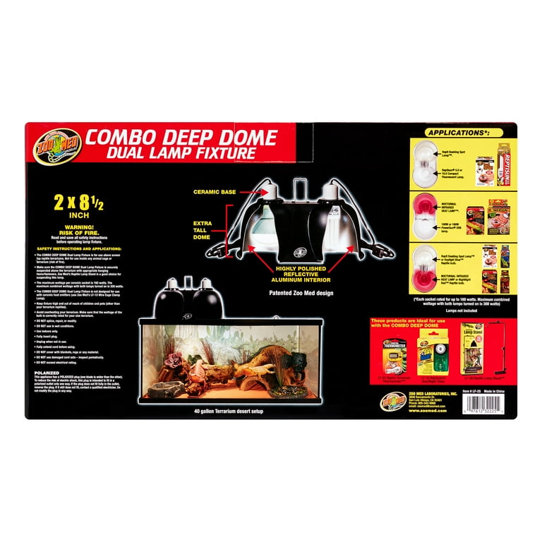Zoo Med Combo Deep Dome Dual Lamp Fixture, Heat, Light and UVB for