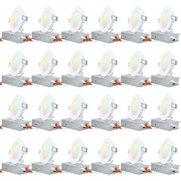 TORCHSTAR 24 Pack 4 Inch LED Recessed Lighting with J-Box, 5CCT Dimmable Ultra-Thin Recessed Downlight, 2700K-5000K Color Temperature Selectable
