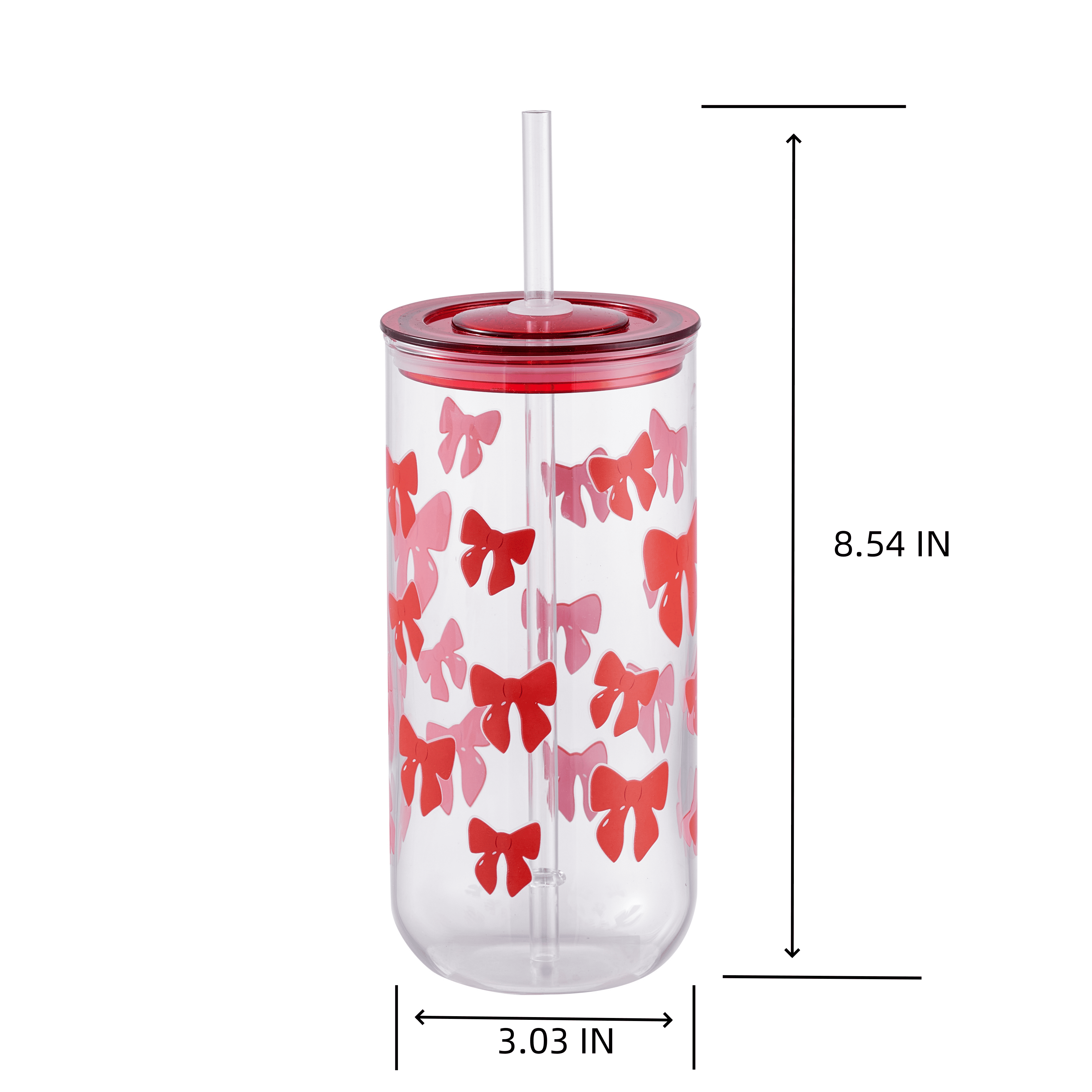 Bows Can Sipper Glass with Lid 20 OZ Holiday Time
