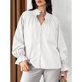 thumbnail image 2 of Women Shirt Long Sleeved Button Up Shirt Pleated V Neck Shirt Loose Casual Fluffy Top, 2 of 6