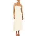 thumbnail image 2 of Coduop Women Spaghetti Straps Ribbed Dress Square Neck Sleeveless Lace Up Ruched Party Long Dress, 2 of 7