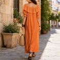 thumbnail image 4 of Karymi Summer Dresses for Women 2026 Off Shoulder Ruffle Maxi Dress, Front Tie V Neck Puff Short Sleeve Loose Flowy Casual Vacation Sundress With Side Pockets Spring Dresses, 4 of 6