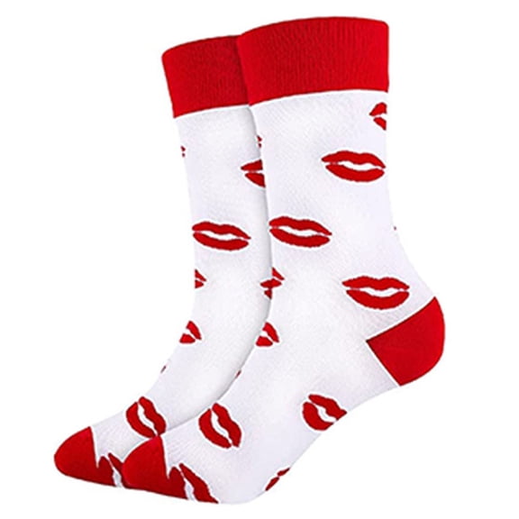 Acahhotxx Women Socks, Valentines Day Heart Lips Pattern Cotton Middle Tube Socks for Couples Novelty Funny Contrast Color Calf Socks