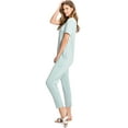 thumbnail image 2 of Wasabi & Mint Womens V-Neck Short Sleeve Comfy Onesie Jumpsuit (M, Sage), 2 of 3