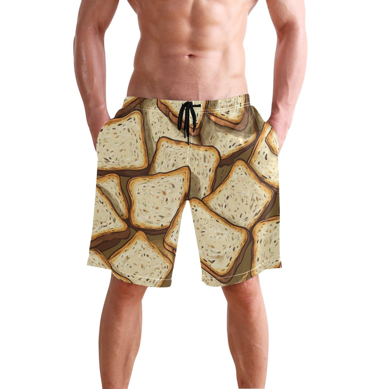 Ckdifva Bread Slices Men's Board Shorts Swim Trunks Drawstring Summer Beach Golf Shorts Quick Dry with Pockets