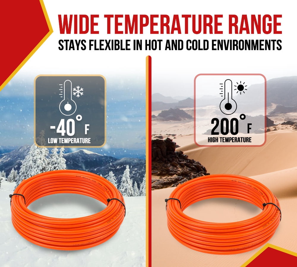 (2 Pack) 1/4" OD x 100' Orange SAE J844 Nylon Air Brake Tubing DOT Approved | Pneumatic Nylon Air Line Hose for Air Brake System