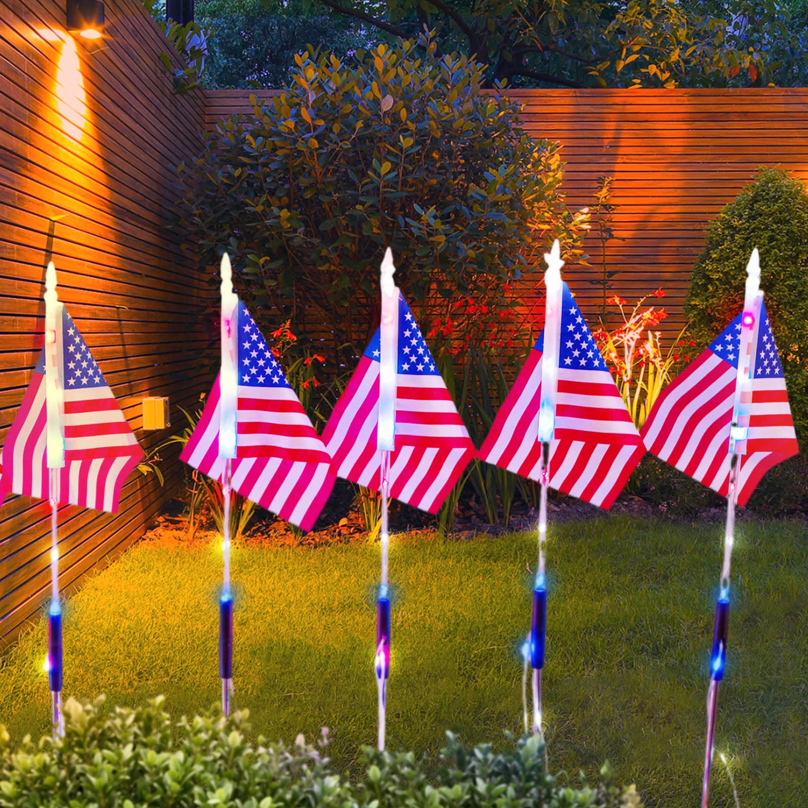 Solar American Flag Lights Outdoor Decorative - 6 Pack Waterproof LED USA Flag Garden Stakes, 27.5 Inch Patriotic Solar Pathway Lights for Yard, Lawn, Cemetery, Independence Day Memorial Day Decor