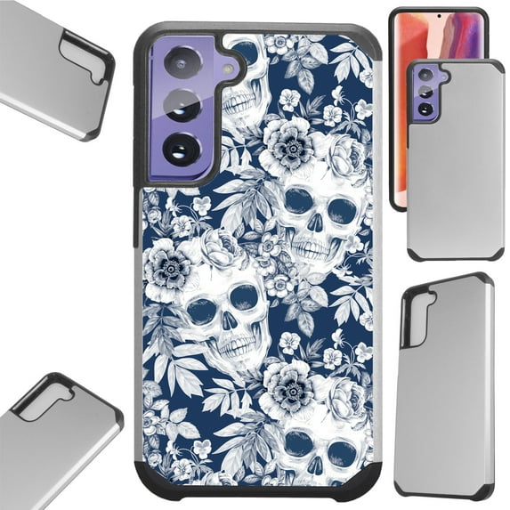 Compatible with Samsung Galaxy S22 5G 6.1" Hybrid Fusion Guard Phone Case Cover (Skull Flower)