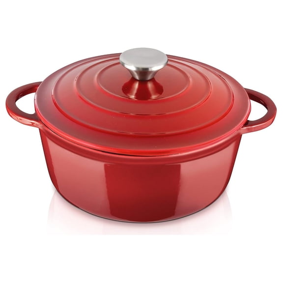 Enameled Cast Iron Dutch Oven with Handles and Lid, 5 Quart Red
