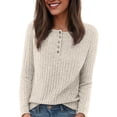 thumbnail image 2 of felwors Women's Fall Long Sleeve Henley Shirts Button Down Ribbed Sweaters Casual Tunic Tops White, XXL, 2 of 6