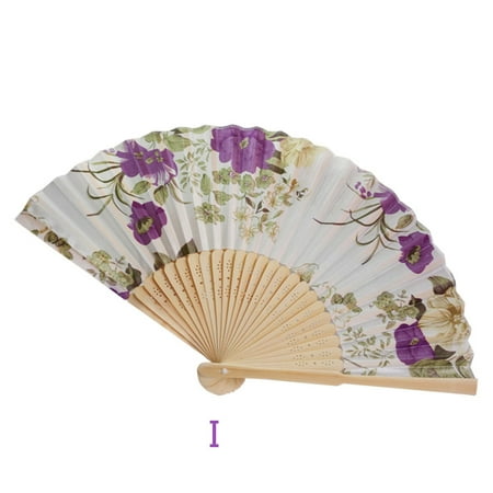 

Vintage Bamboo Folding Hand Held Flower Fan Chinese Dance Party Pocket Gifts