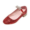 thumbnail image 1 of FAOWME Chaussures d'Été Fermées à Paillettes pour Petites Filles, Talon Bas, Chaussures de Princesse Brillantes, Chaussures Quotidiennes Rouges 12.5-13 Ans, 1 of 5