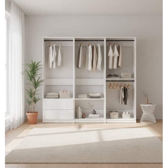 Klair Living Prosper White Freestanding Walk in Wood Closet System in Oak