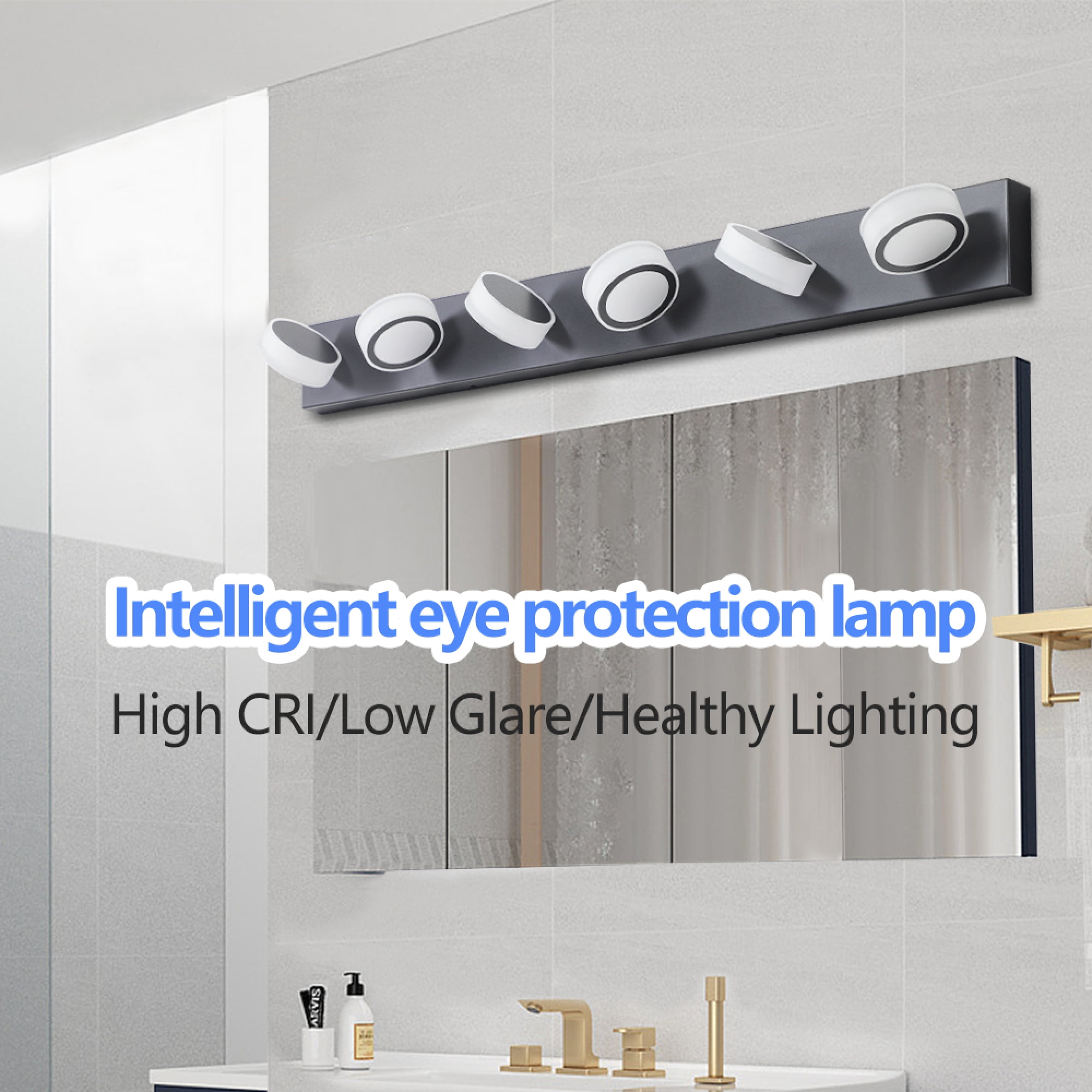 Leumius Modern 6-Light LED Vanity Light Fixture, Black Finish with Acrylic Light Shades, Energy-Efficient Bathroom Wall Sconce, Dimmable for Mirror, Shower and Bathroom Decor