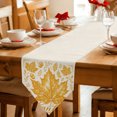 thumbnail image 2 of Thanksgiving Fall Table Runner Linen Burlap Table Runner 72 Inches Long Autumn Maple Leaves Falling Leaf Cones Dresser Scarves for Kitchen Island Coffee Dining Room Party Holiday Decoration 14"x72", 2 of 8