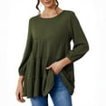 thumbnail image 2 of Going Out Tops for Women Viikei Fall Round Neck Tops for Women,Womens Fashion Casual U-Neck Solid Puff Sleeve Long Sleeve Tops Green XL, 2 of 4