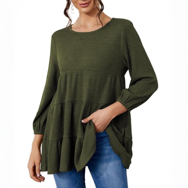 Timegard Womens Tops Oversized Round Neck Tunic Tops Fall Casual Loose Long Sleeve Blouse Mid Long