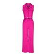 thumbnail image 6 of Zpanxa Two Piece Sets for Women Summer Outfits, Solid Color Sleeveless Turndown Collar Button Pocket Crop Tops Solid Color Elastic Waist Wide Leg Pants Sets, Lounge Sets for Women Hot Pink M, 6 of 7