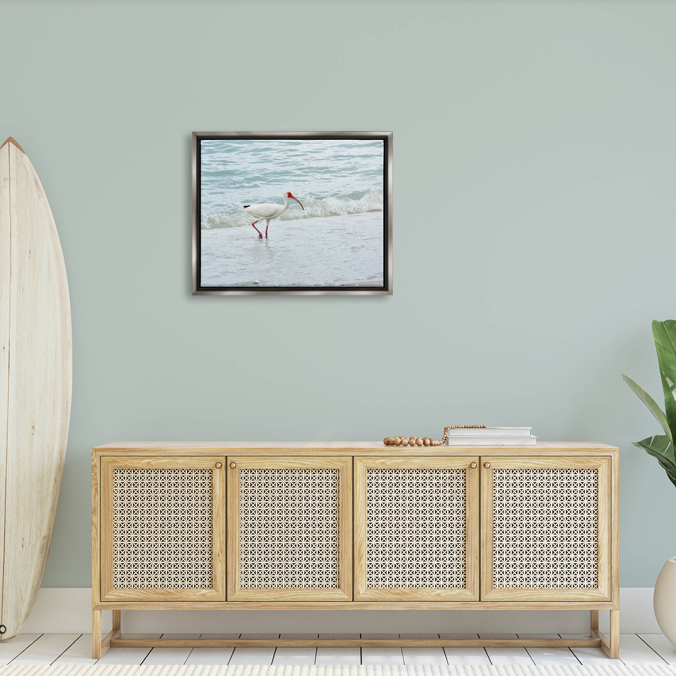 Bird Stepping Sea Waves Splash Animals & Insects Photograph Luster Gray Framed Art Print Wall Art