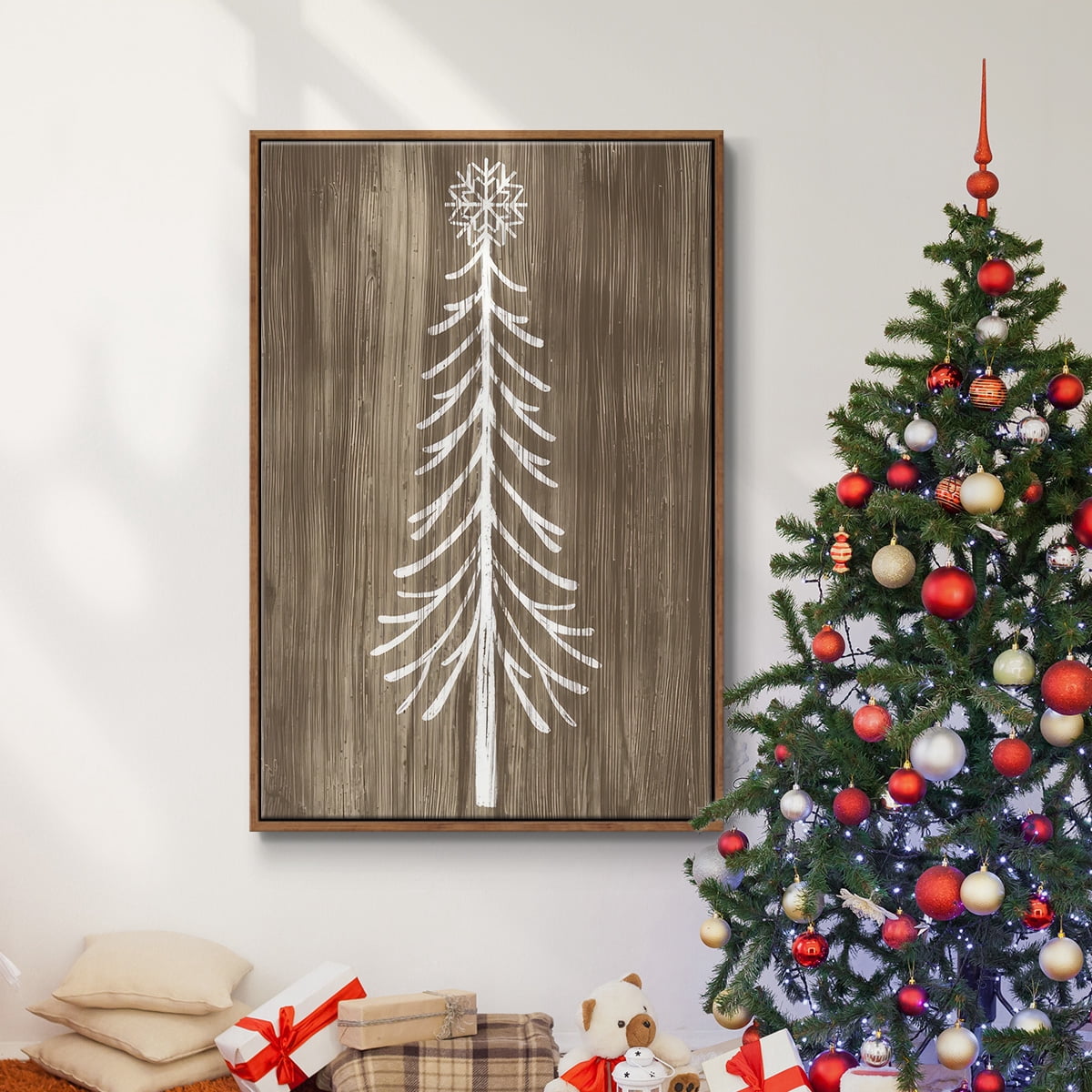 Barnwood Wonderland VII - Framed Gallery Wrapped Holiday Canvas - 25 x 37 - Rosewood Frame