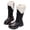 BK1, variant on Krdevn Kids Winter Knee‑High Boots Fleece Cuff Trim Side Zipper Smooth PU Leather Warm Thick Sole Tall Boots for Girls,BK1