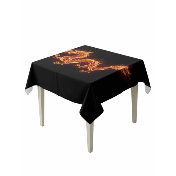 Dragon Flames Table Cloth, Waterproof Tablecloth for Square Tables, Orange Dragons Abstract Modern Art Reusable Washable Fabric Table Cover for Restaurant Kitchen Dining Tables 60"x60"