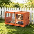 thumbnail image 3 of Insulated Wooden Rabbit Cage with Aluminum Foil Warm Layer, Weatherproof Bunny Hutch with Wheels, 3 of 10