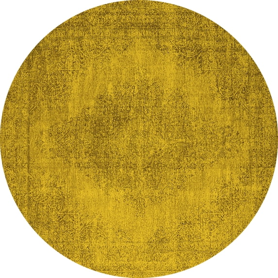 Ahgly Company Machine Washable Indoor Round Oriental Yellow Industrial Area Rugs, 6' Round