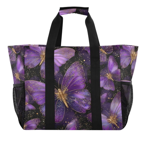 Large Handbag Waterproof Tote Laundry Bag Beach Bag Pool Bag Travel Tote Bags Kitchen Reusable Grocery Bags Purple Butterflies