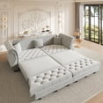 thumbnail image 5 of Eyisean 97.6'' Sleeper Sofa Bed California King Size, Flower Tufted Pull Out Couch, Chesterfield Velvet Futon Couches, Convertible Modern 3 seat Sofa, 3 Pillows for Living Room, 5 of 11