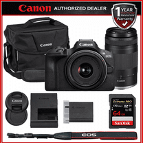 Canon EOS R100 Mirrorless Camera with 18-45mm & 75-300mm Lens Bundle with Canon 200ES EOS Shoulder Bag   64GB Extreme PRO Memory Card