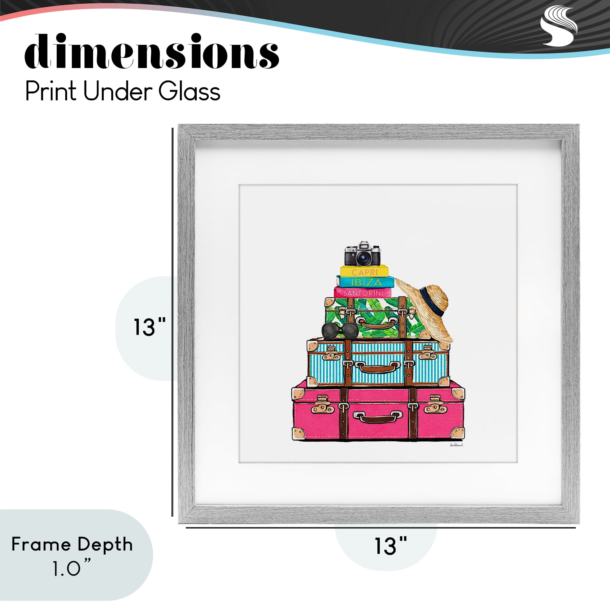 Stupell Industries Glam Travel Suitcases Gray Framed Print Under Glass, design by Amanda Greenwood