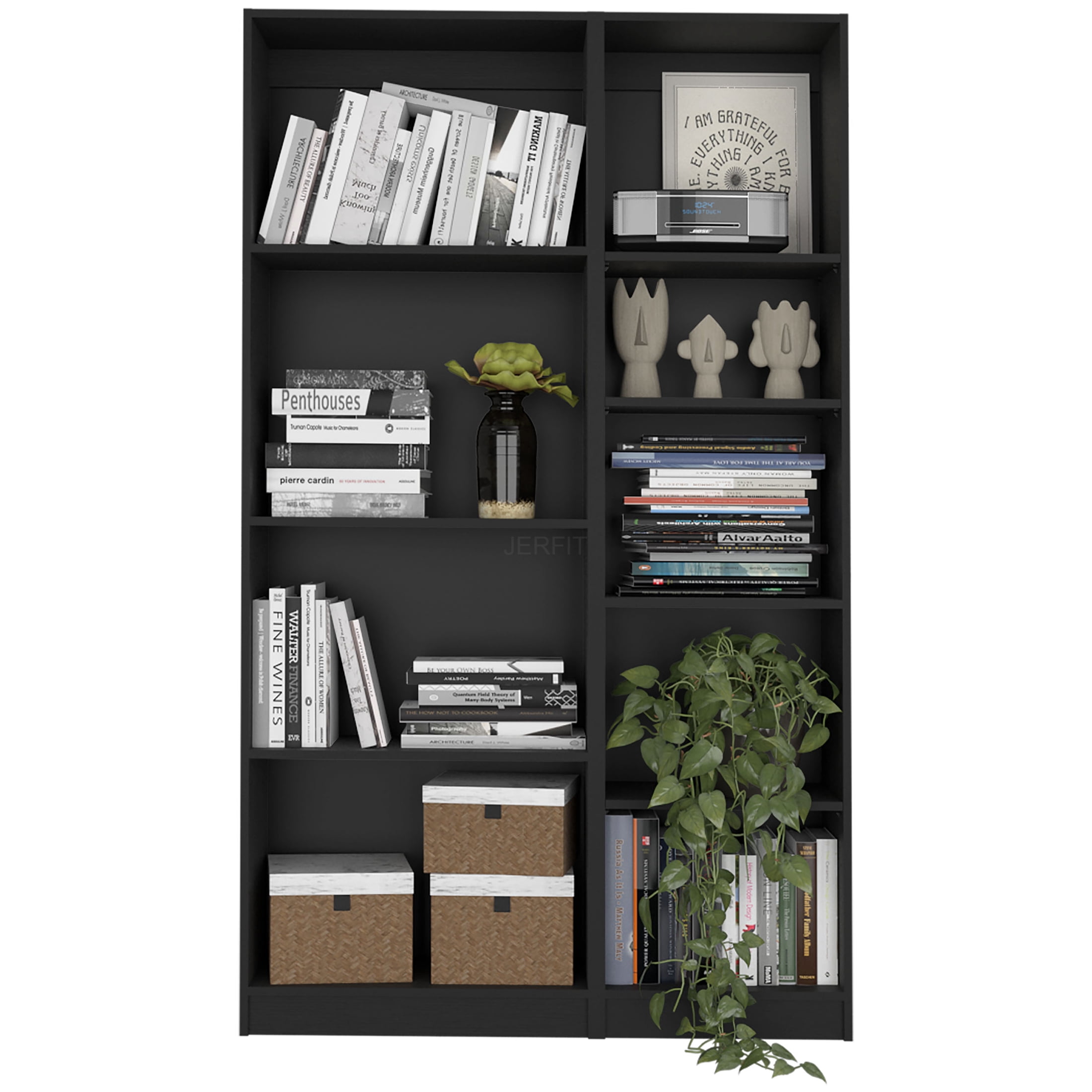 JERFIT Modern Faux Marble Executive Desk - Large Computer Desk for Home Office, Conference Table with Sturdy Particle Board, Spacious Black Writing Desk