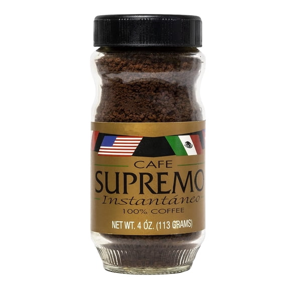 Cafe Supremo Instant Espresso Coffee, Dark Roast, 100% Espresso Ground Instant Coffee with a Latino Taste Blend - 4 oz. Jar