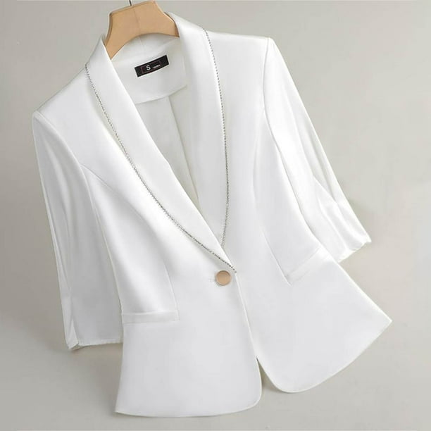 Blazer de mujer, moda informal, color liso, bolsillo, cuello vuelto, manga 3/4, blusa de dacrón