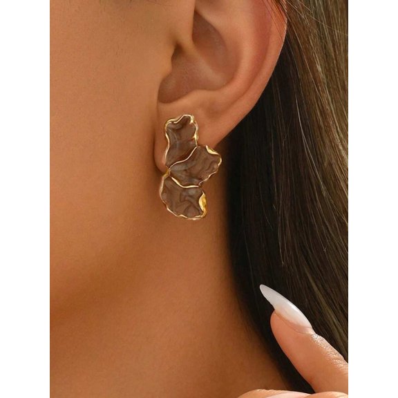 Fashion Floral Stud Earrings Brown 1 Pack