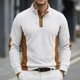 thumbnail image 2 of Tops de Verano de Manga Larga para Hombres Cuello de Pie Color Bloque Botón Abajo Camisa, Tops de Manga Larga Patchwork Blusa Casual con Ajuste Relajado, Chaqueta de Moda Ligera, 2 of 6